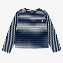 Load image into Gallery viewer, Souris Mini Girls Striped T-Shirt - Navy Blue
