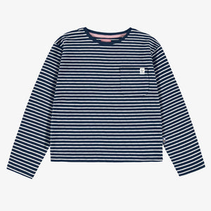 Souris Mini Girls Striped T-Shirt - Navy Blue