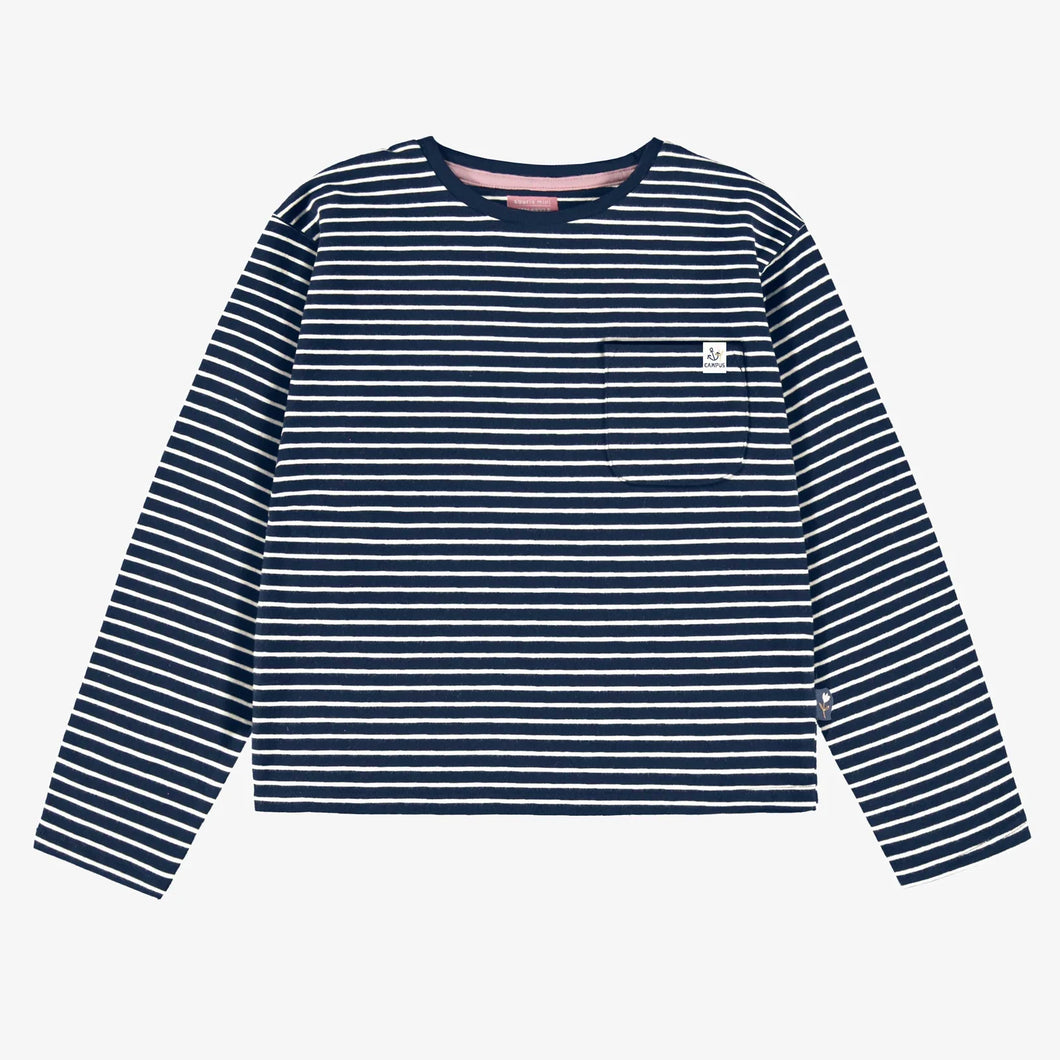 Souris Mini Girls Striped T-Shirt - Navy Blue