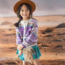 Load image into Gallery viewer, Souris Mini Girls Knit Cardigan - Beige &amp; Purple
