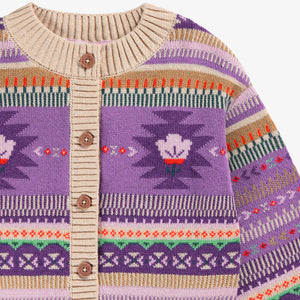 Souris Mini Girls Knit Cardigan - Beige & Purple