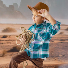 Load image into Gallery viewer, Souris Mini Boys Plaid Shirt - Turquoise
