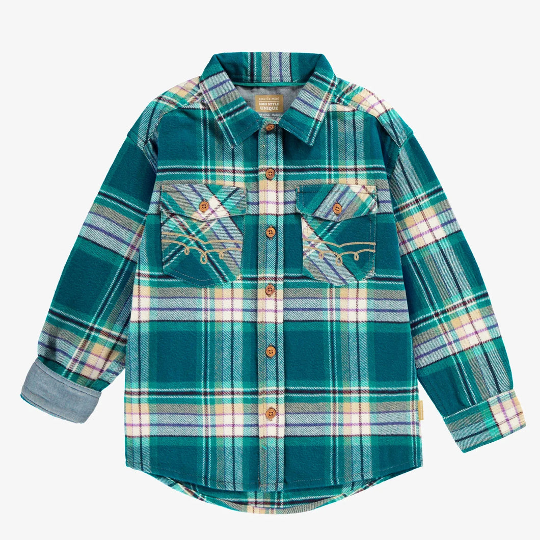 Souris Mini Boys Plaid Shirt - Turquoise