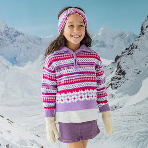 Souris Mini Girls Knit Patterned Sweater - Purple