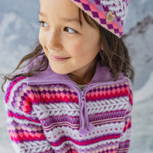 Load image into Gallery viewer, Souris Mini Girls Knit Patterned Sweater - Purple
