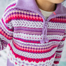 Load image into Gallery viewer, Souris Mini Girls Knit Patterned Sweater - Purple
