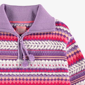 Souris Mini Girls Knit Patterned Sweater - Purple