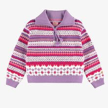 Load image into Gallery viewer, Souris Mini Girls Knit Patterned Sweater - Purple
