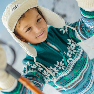 Souris Mini Boys Knit Patterned Sweater - Teal