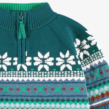 Load image into Gallery viewer, Souris Mini Boys Knit Patterned Sweater - Teal
