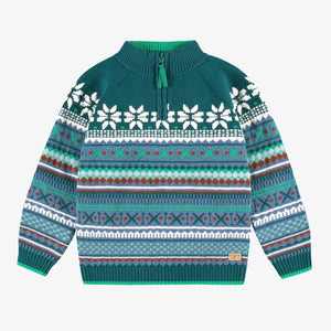 Souris Mini Boys Knit Patterned Sweater - Teal