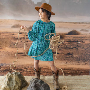 Souris Mini Girls Floral Dress - Turquoise