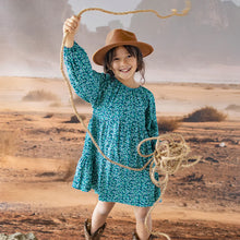 Load image into Gallery viewer, Souris Mini Girls Floral Dress - Turquoise
