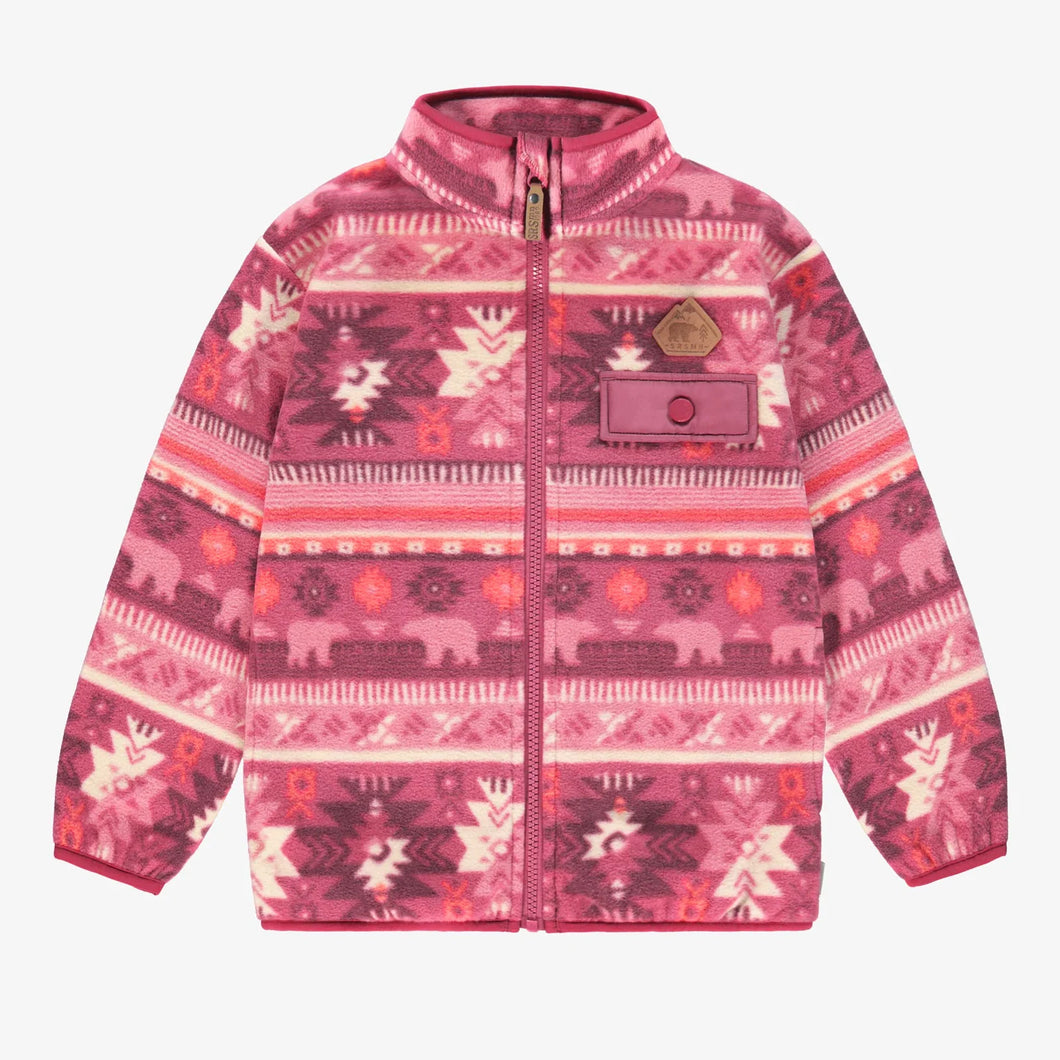 Souris Mini Girls Patterned Fleece Jacket - Pink
