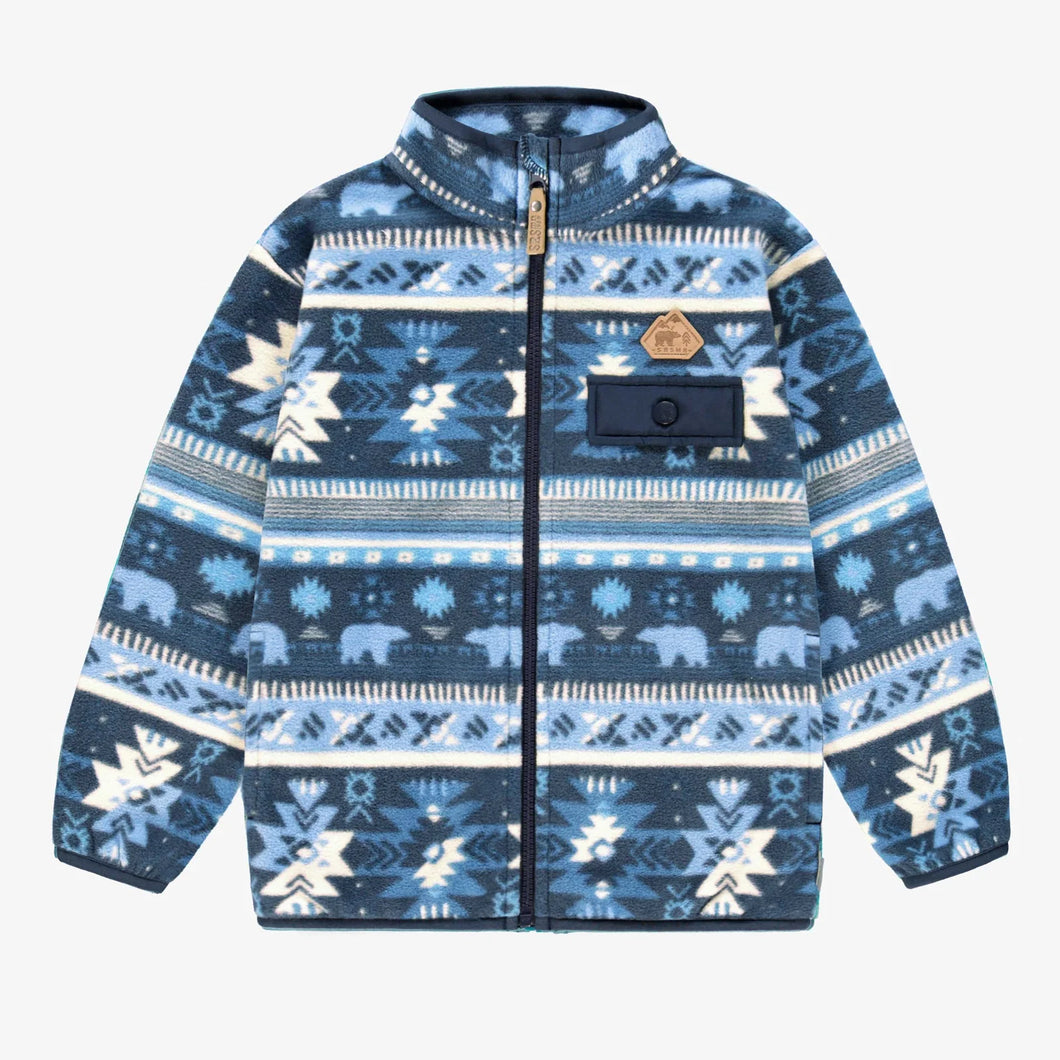 Souris Mini Boys Patterned Fleece Jacket - Blue