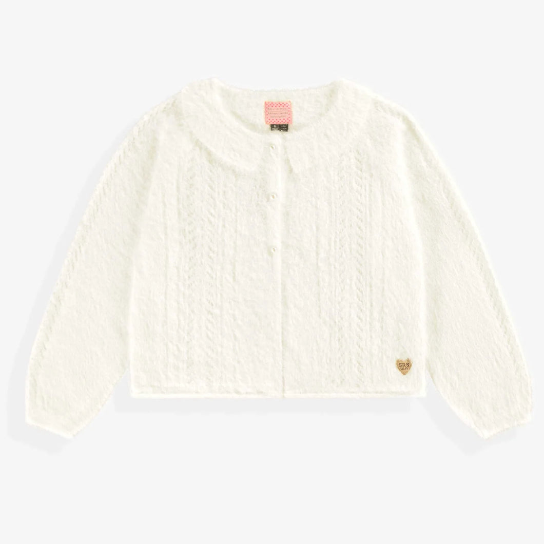 Souris Mini Girls Fluffy Cardigan - White