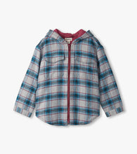 Load image into Gallery viewer, Hatley Boys Charcoal and Maroon Plaid Lined Hooded Jacket
