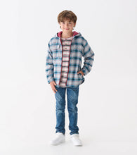 Load image into Gallery viewer, Hatley Boys Charcoal and Maroon Plaid Lined Hooded Jacket

