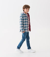Load image into Gallery viewer, Hatley Boys Charcoal and Maroon Plaid Lined Hooded Jacket
