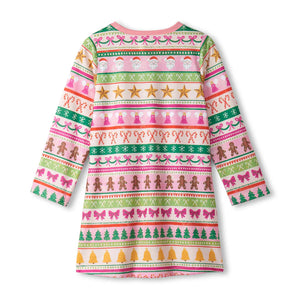 Hatley Girls Pink Fun Fair Isle Long Sleeve Nightdress