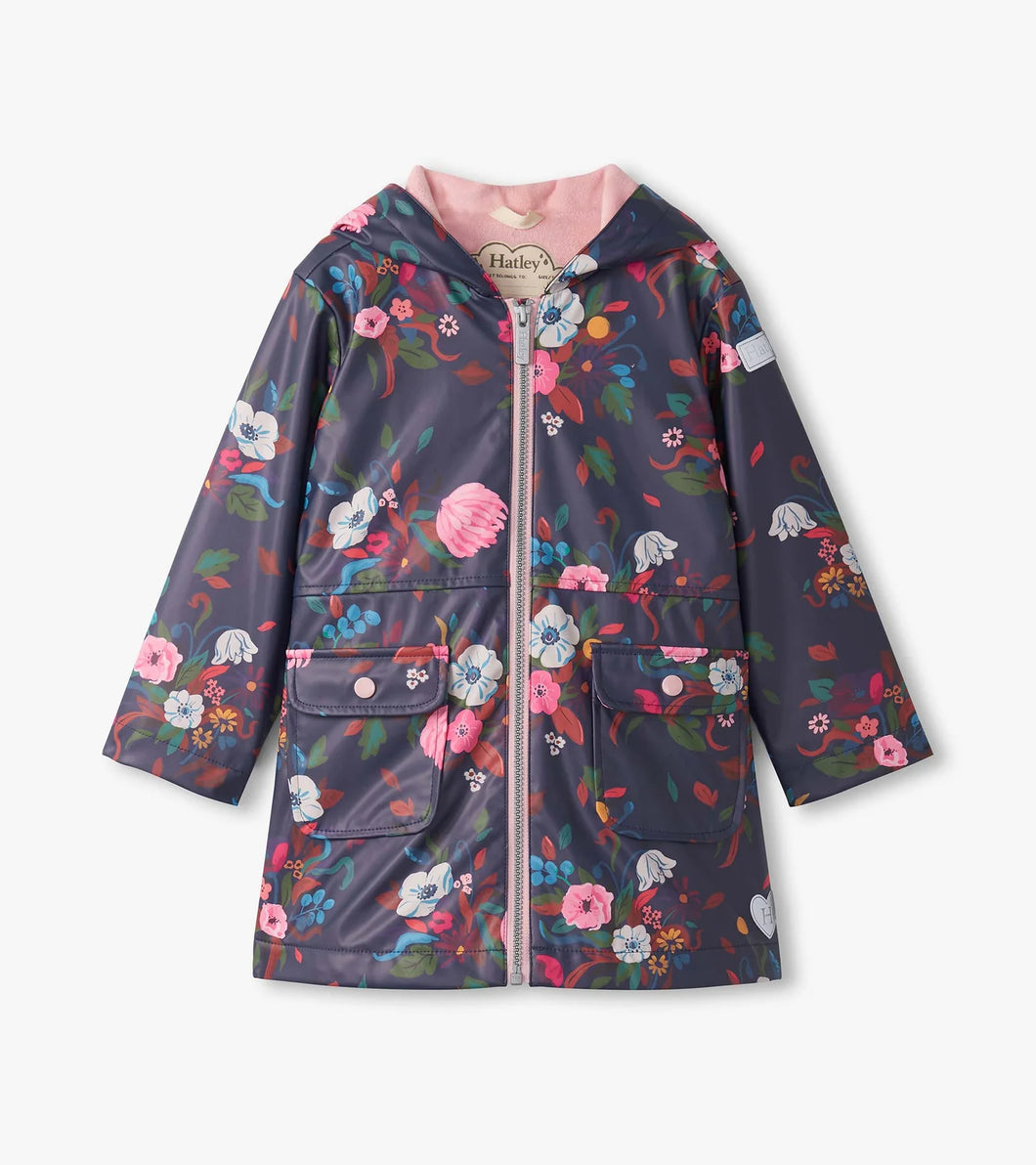 Hatley Girls Fall Floral Zip-Up Rain Jacket