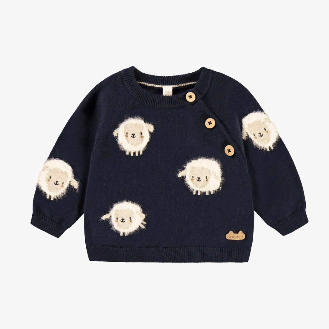 Souris Mini Baby Sheep Knit Sweater - Navy