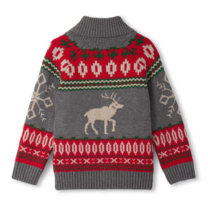 Hatley Boys Winter Elk Collared Cardigan - Grey Melange