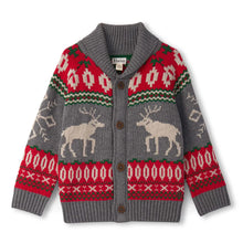 Load image into Gallery viewer, Hatley Boys Winter Elk Collared Cardigan - Grey Melange
