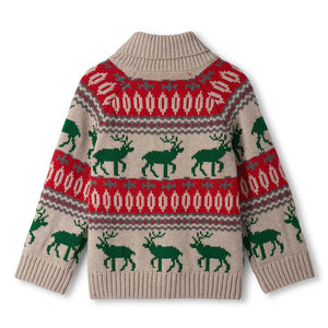 Hatley Baby Boys Winter Elk Collared Cardigan - Oatmeal