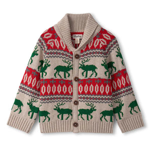 Hatley Baby Boys Winter Elk Collared Cardigan - Oatmeal