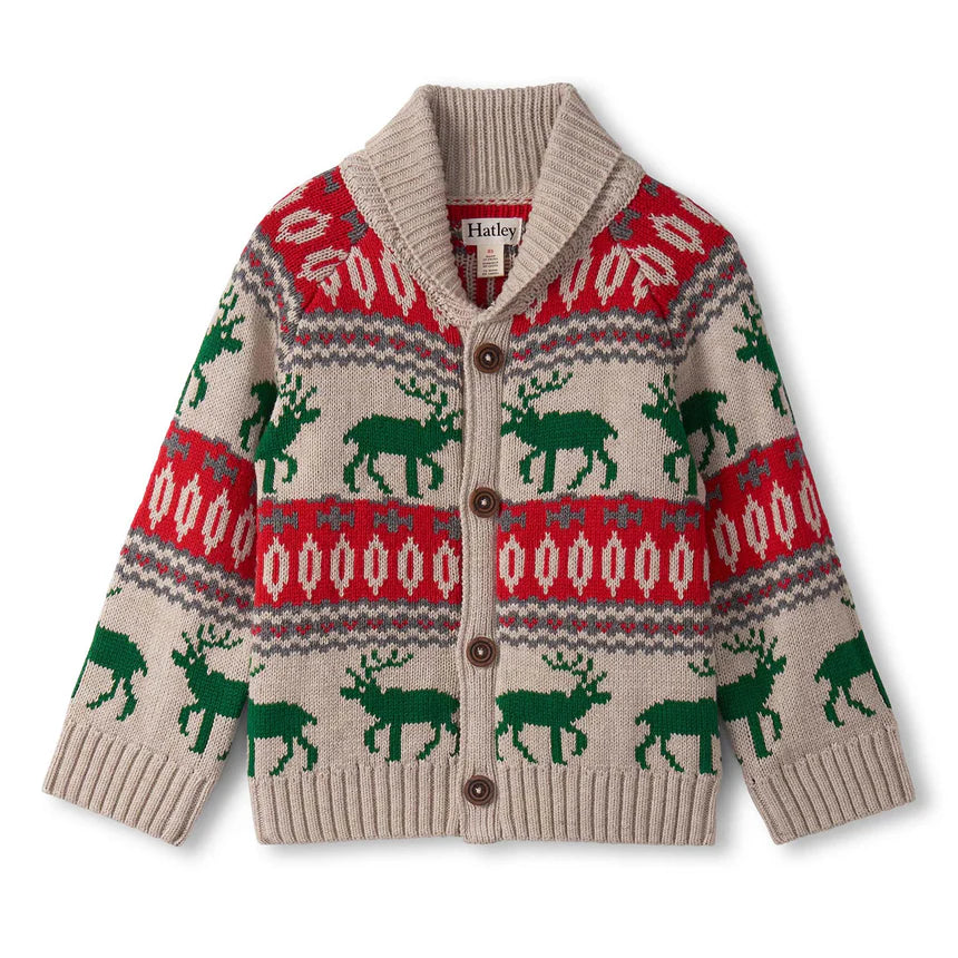 Hatley Baby Boys Winter Elk Collared Cardigan - Oatmeal