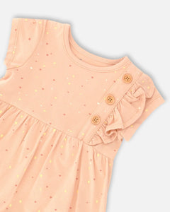 deux par deux Baby Girls Organic Cotton Romper Dress - Peach Rose With Printed Heart