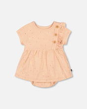 Load image into Gallery viewer, deux par deux Baby Girls Organic Cotton Romper Dress - Peach Rose With Printed Heart
