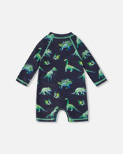 Load image into Gallery viewer, deux par deux Boys Long Sleeve One Piece Rashguard - Grey Printed Dinosaurs
