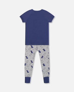 deux par deux Boys Organic Cotton Two Piece Pajama Set - Grey Mix Printed Dogs