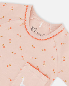 deux par deux Girls Organic Cotton Two Piece Pajama Set - Pink Printed Ducks