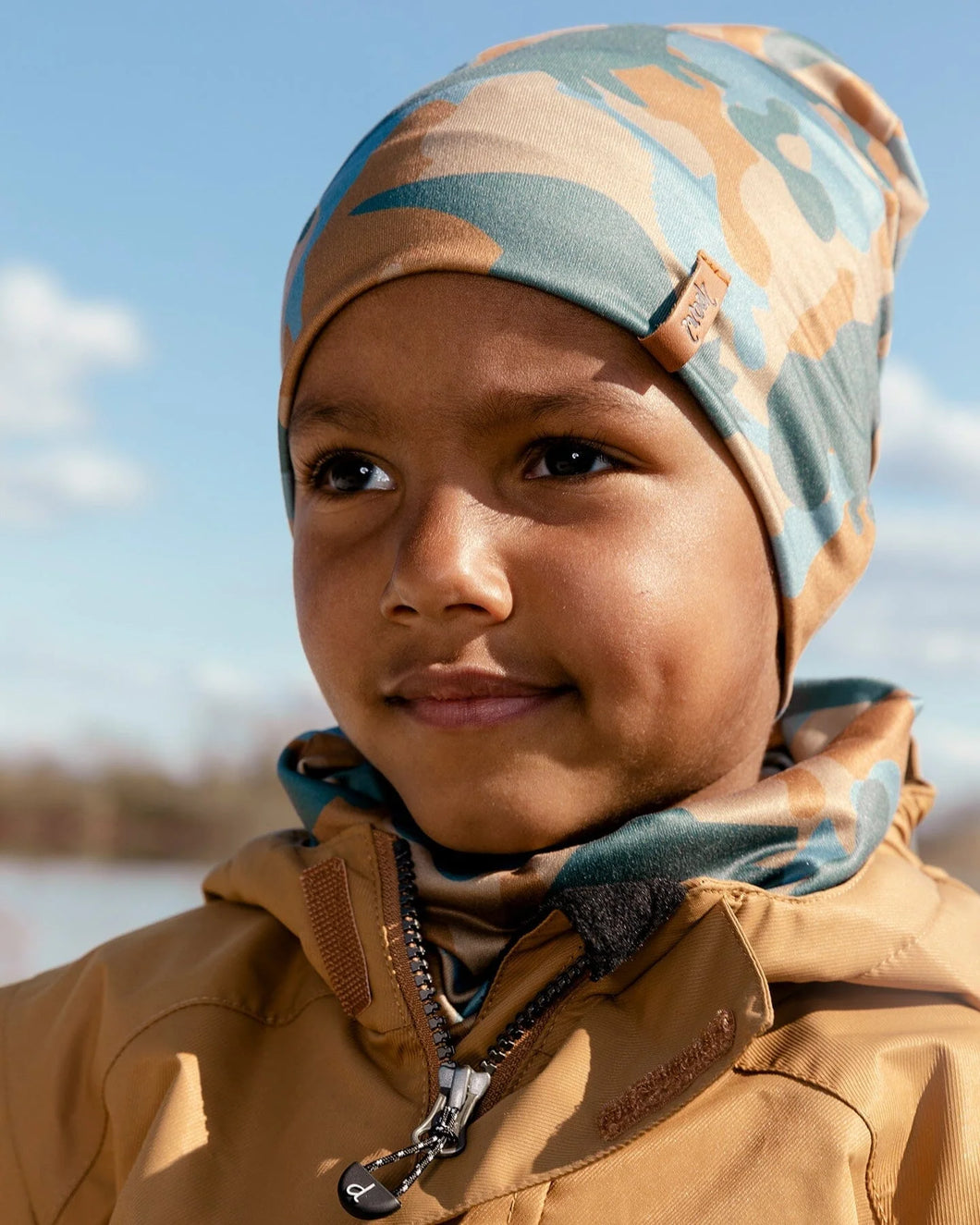 deux par deux Boys Outdoor Hat - Beige Printed Camo Dinos
