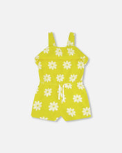 Load image into Gallery viewer, deux par deux Girls Terry Cloth Jumpsuit - Yellow Printed Daisies
