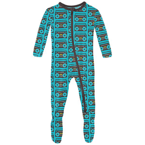 Kickee Pants Baby Boys Print Footie with 2 Way Zipper - Confetti Boombox