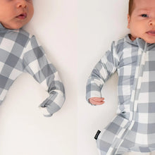Load image into Gallery viewer, Belan.J Baby Footed Zipper Sleeper - Denim Plaid
