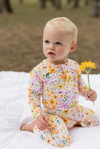 Bambi & Birdie Baby Girls Ruffled Zipper Sleeper - Fresh Bloom