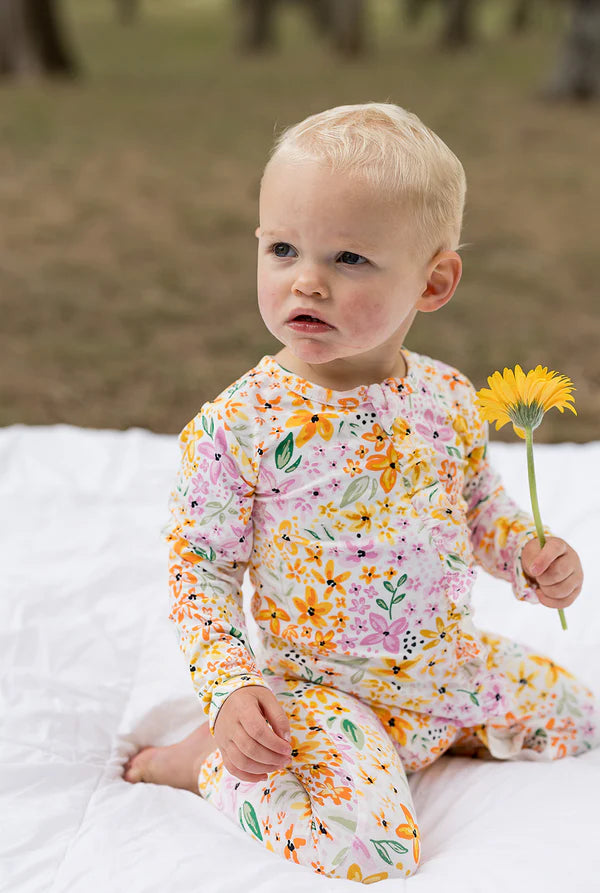 Bambi & Birdie Baby Girls Ruffled Zipper Sleeper - Fresh Bloom