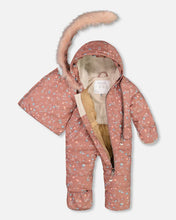 Load image into Gallery viewer, deux par deux Baby Girls One Piece Baby Hooded Snowsuit - Printed Vintage Flowers Designed For Car Seat
