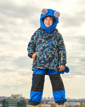 Load image into Gallery viewer, deux par deux Boys Two Piece Snowsuit - Royal Blue Printed Dinos

