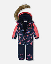 Load image into Gallery viewer, deux par deux Girls One Piece Snowsuit - Navy Printed Unicorn
