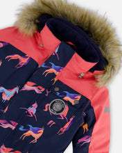 Load image into Gallery viewer, deux par deux Girls One Piece Snowsuit - Navy Printed Unicorn
