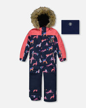Load image into Gallery viewer, deux par deux Girls One Piece Snowsuit - Navy Printed Unicorn
