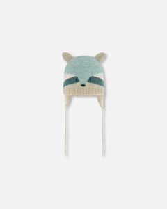 deux par deux Knit Hat With Ears Racoon Face