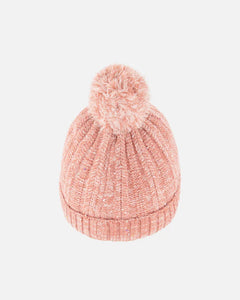 deux par deux Girls Knit Pom Pom Hat - Light Pink