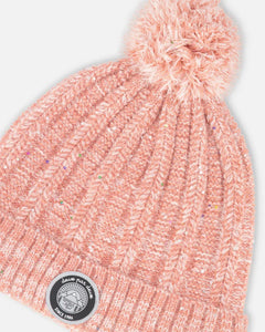 deux par deux Girls Knit Pom Pom Hat - Light Pink